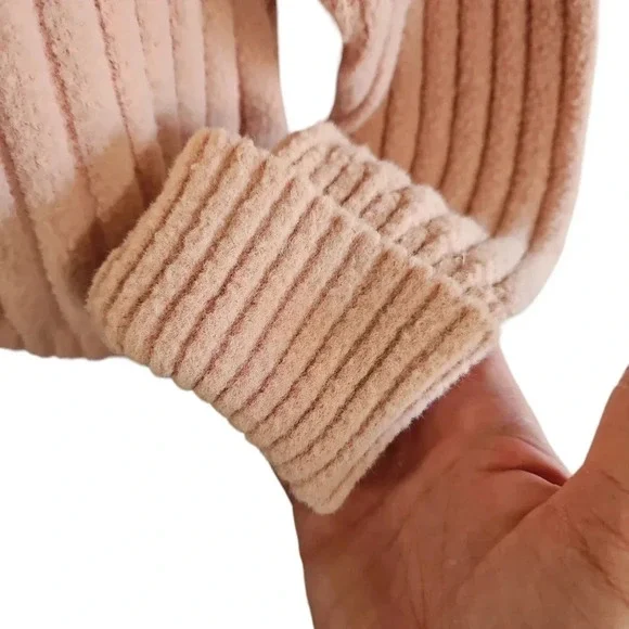 Express Women Medium Sweater Blush Pink Ribbed Knit Mock Neck Elevated Essential - Picture 3 of 6